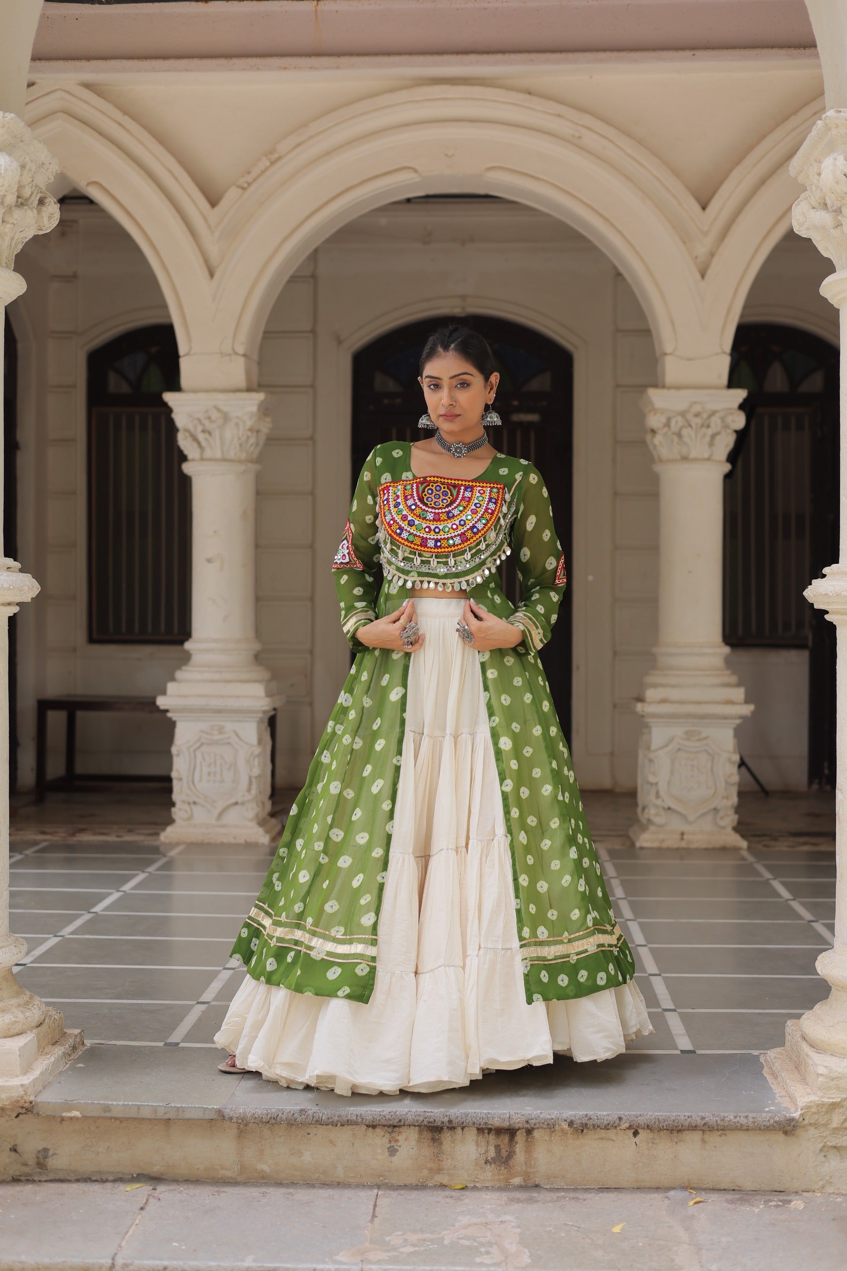 Green Vibrant Bandhani Print Garba Navratri Chaniya Choli