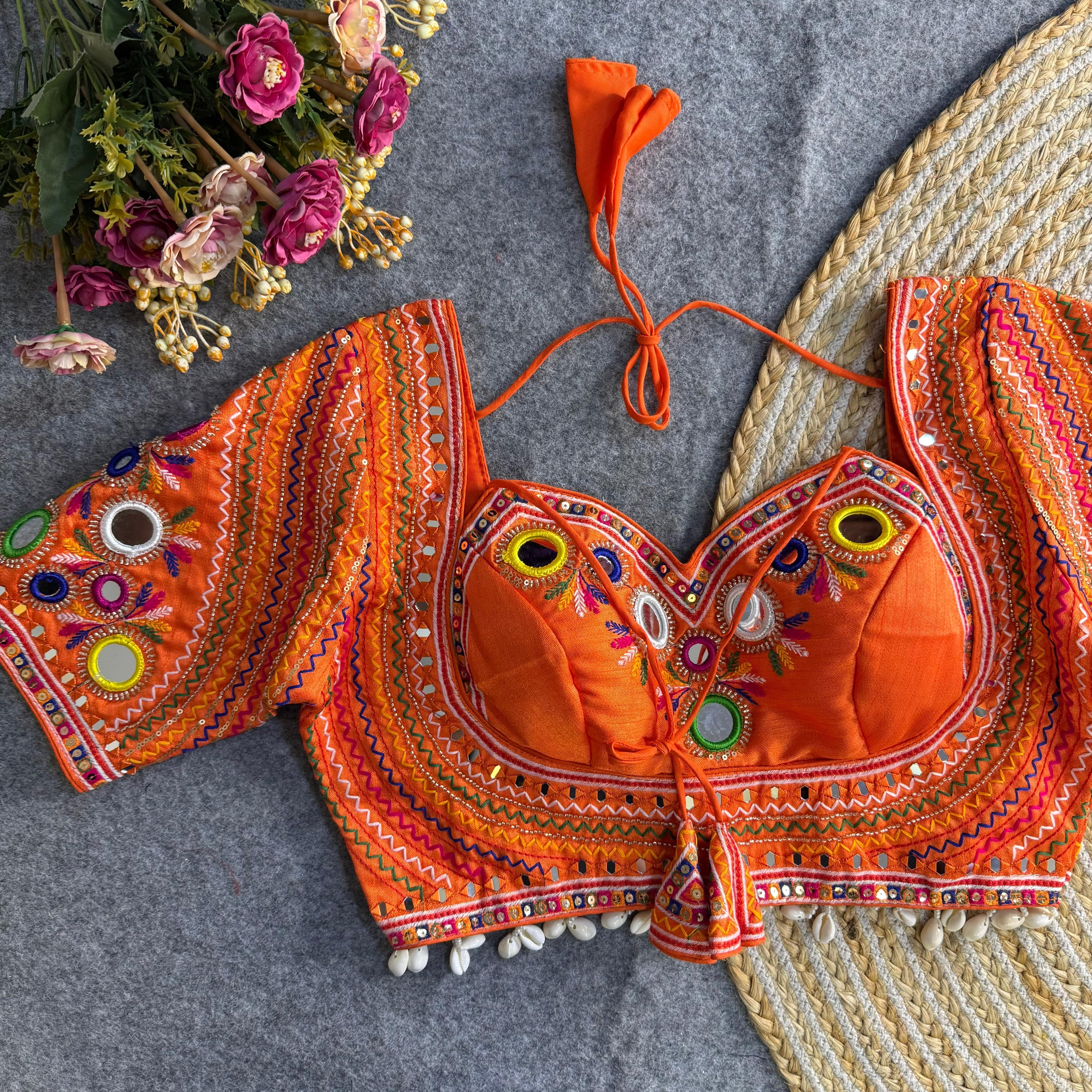 Orange Masaba Muse: Handwork & Mirror Embellished Garba Choli