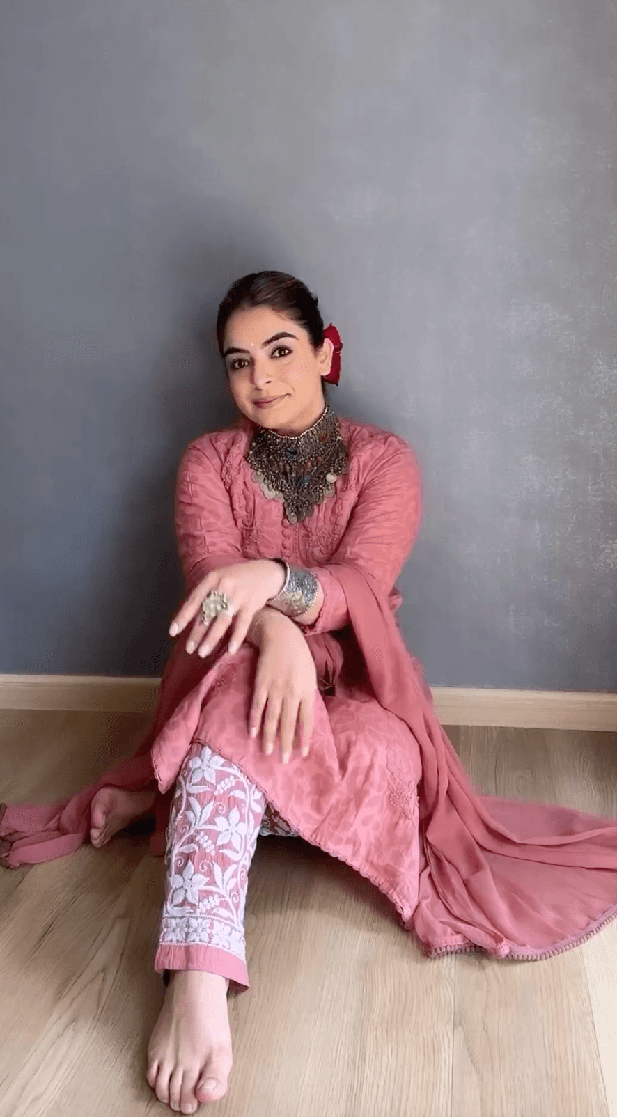 Peach Pink Color Aurora Breeze Brasso Chikankari Cotton Ensemble 3 Pc Set - Inayakhan Shop 