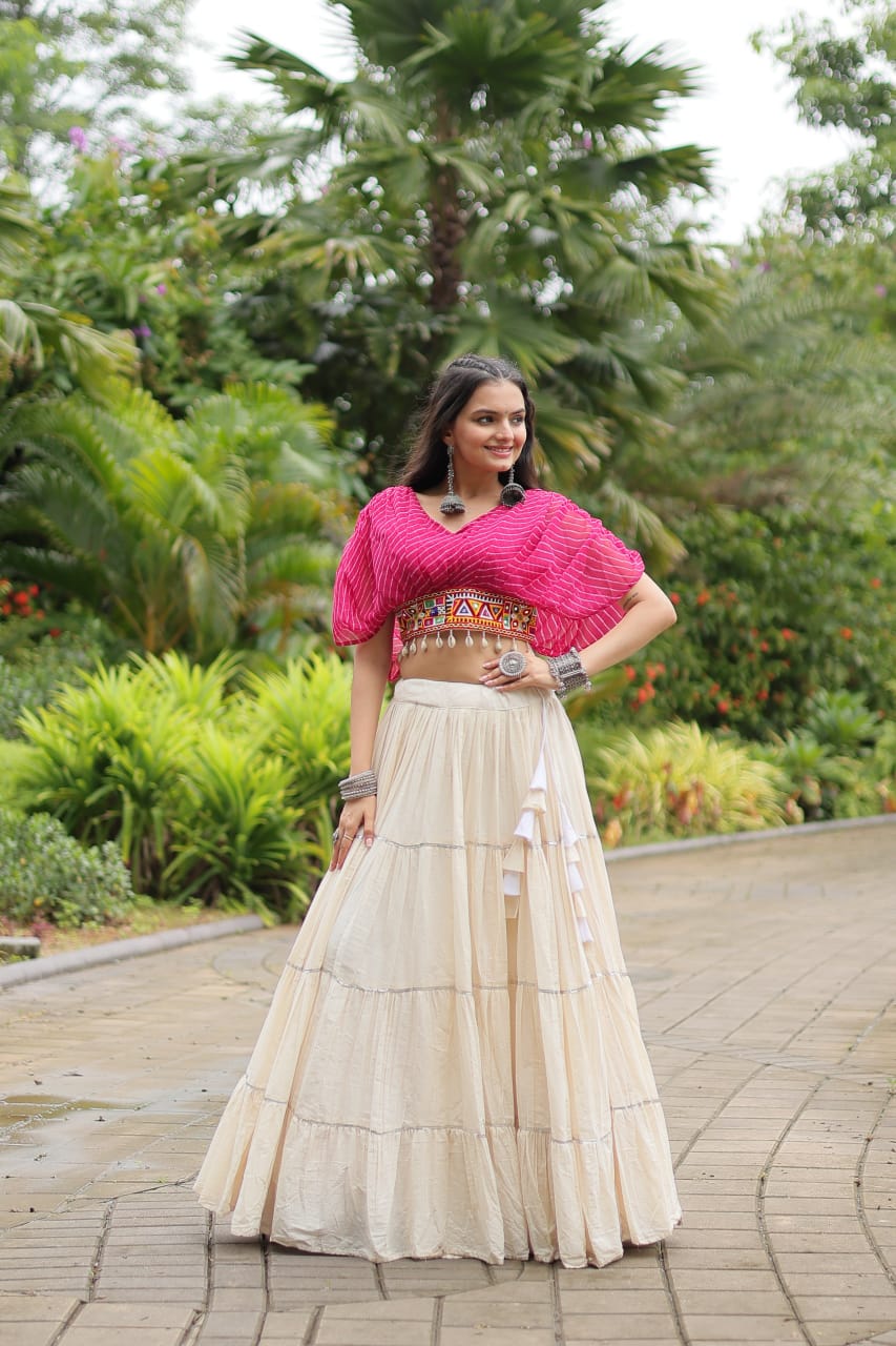 Pink Navratri Twirl: Kora Cotton Garba Lehenga with 12-Meter Flair