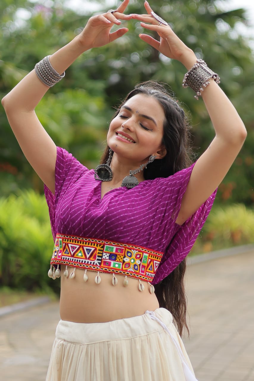 Wine Navratri Twirl: Kora Cotton Garba Lehenga with 12-Meter Flair