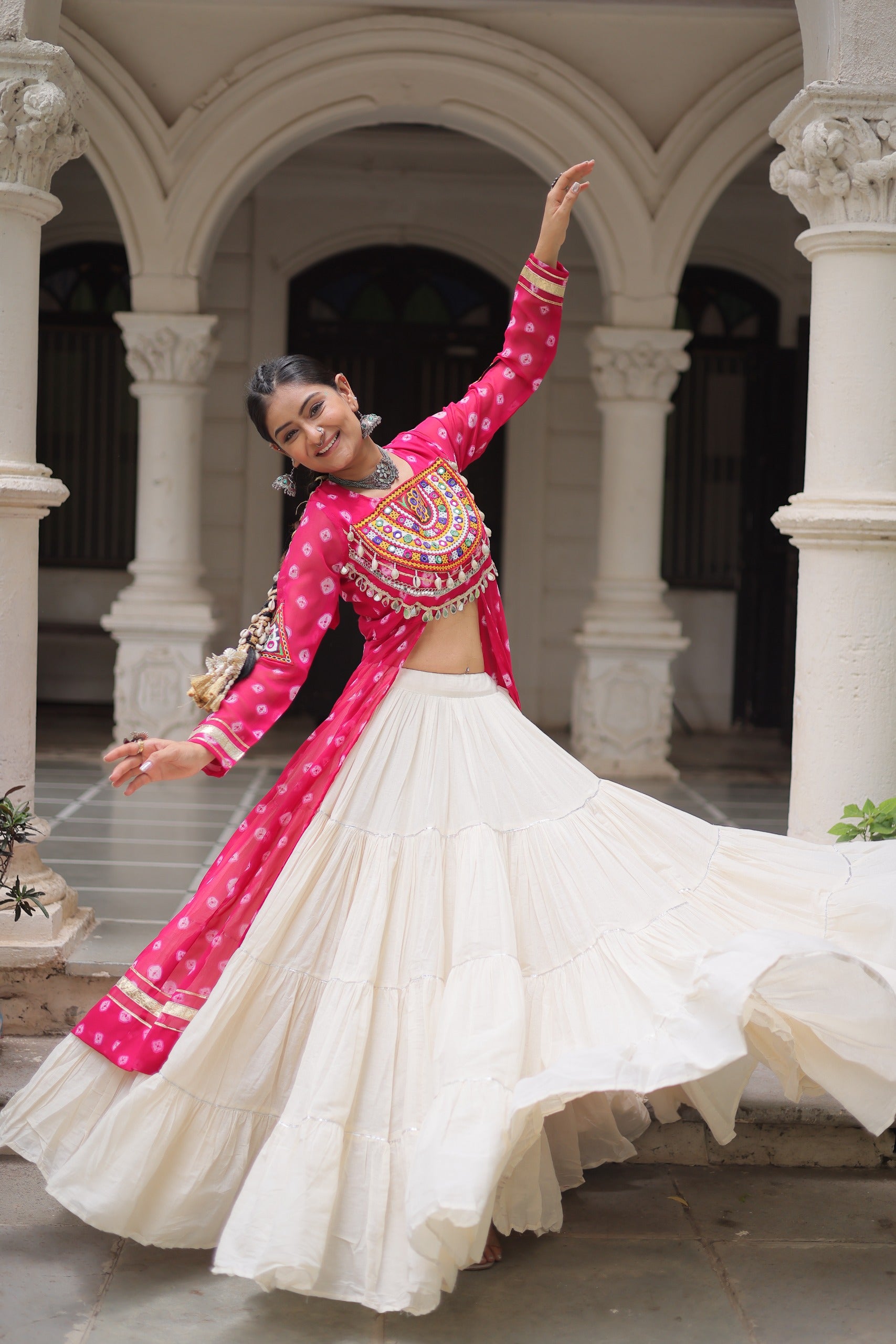 Pink Vibrant Bandhani Print Garba Navratri Chaniya Choli