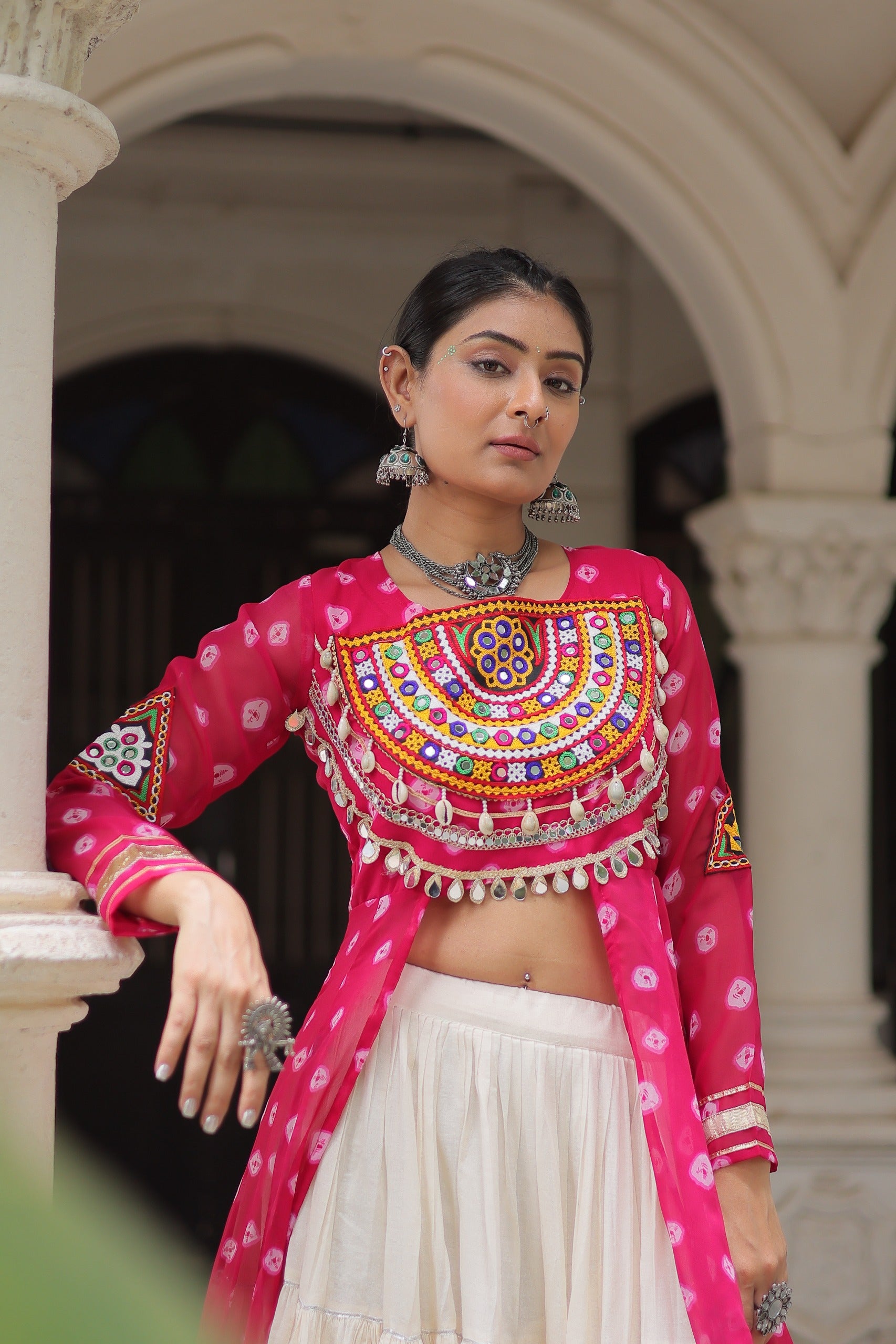 Pink Vibrant Bandhani Print Garba Navratri Chaniya Choli