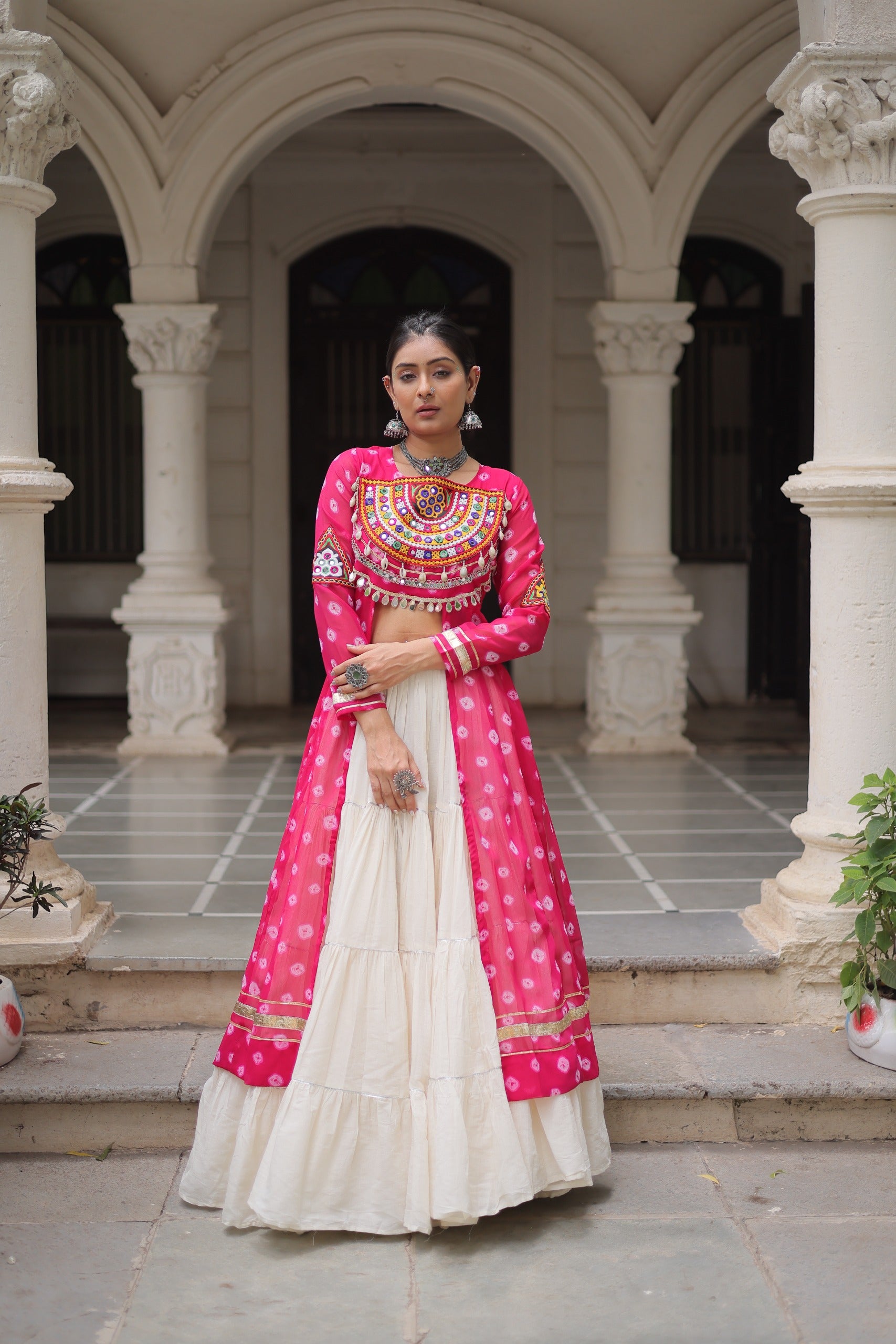 Pink Vibrant Bandhani Print Garba Navratri Chaniya Choli