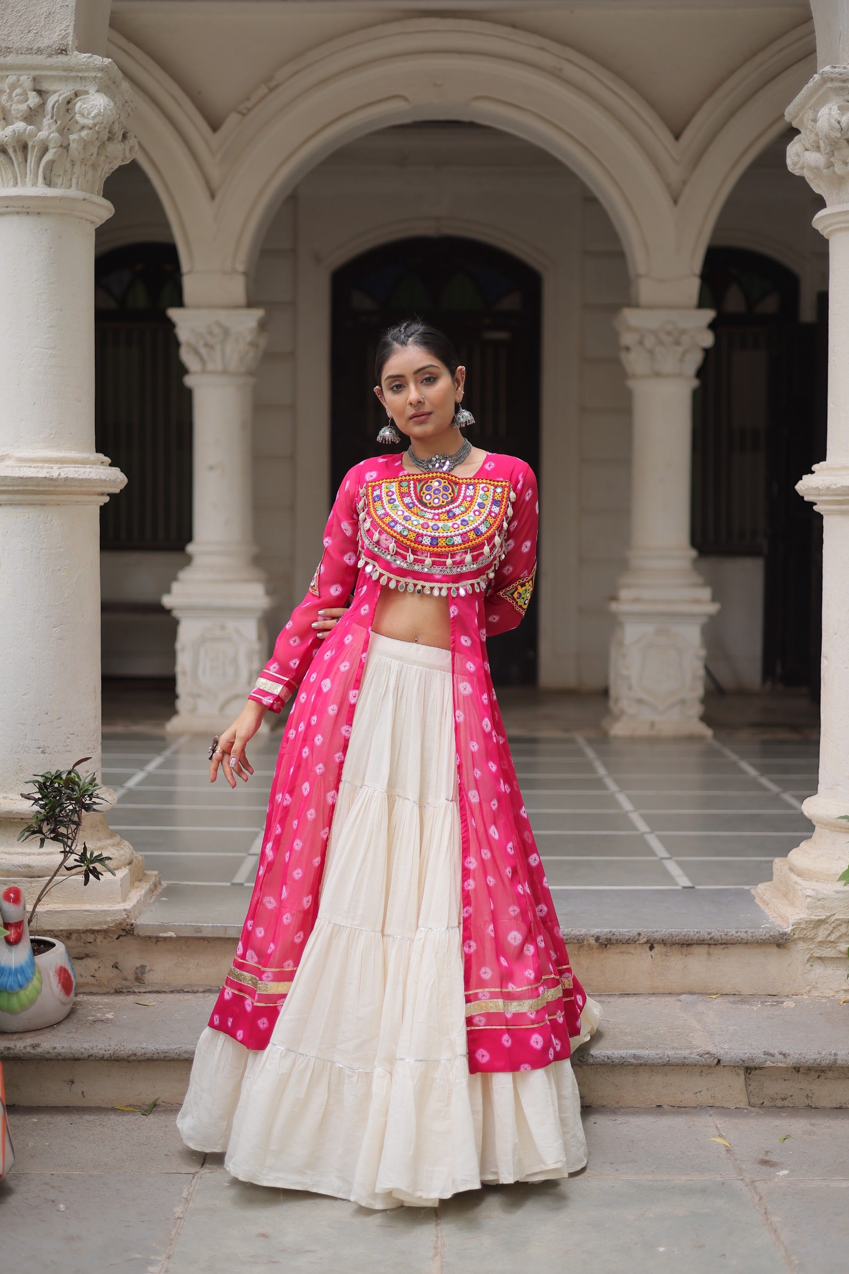 Pink Vibrant Bandhani Print Garba Navratri Chaniya Choli