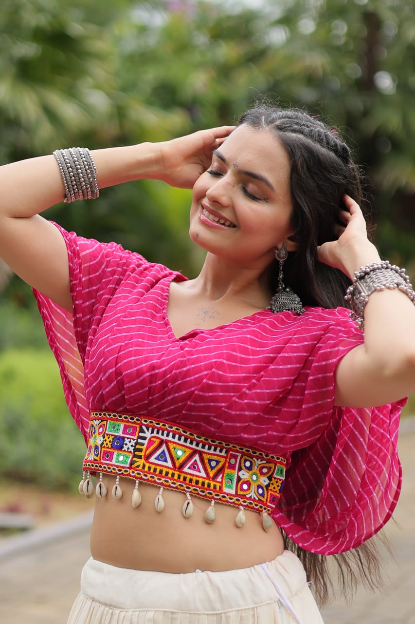 Pink Navratri Twirl: Kora Cotton Garba Lehenga with 12-Meter Flair