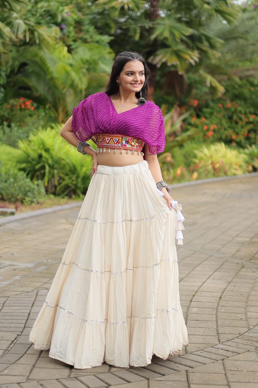 Wine Navratri Twirl: Kora Cotton Garba Lehenga with 12-Meter Flair