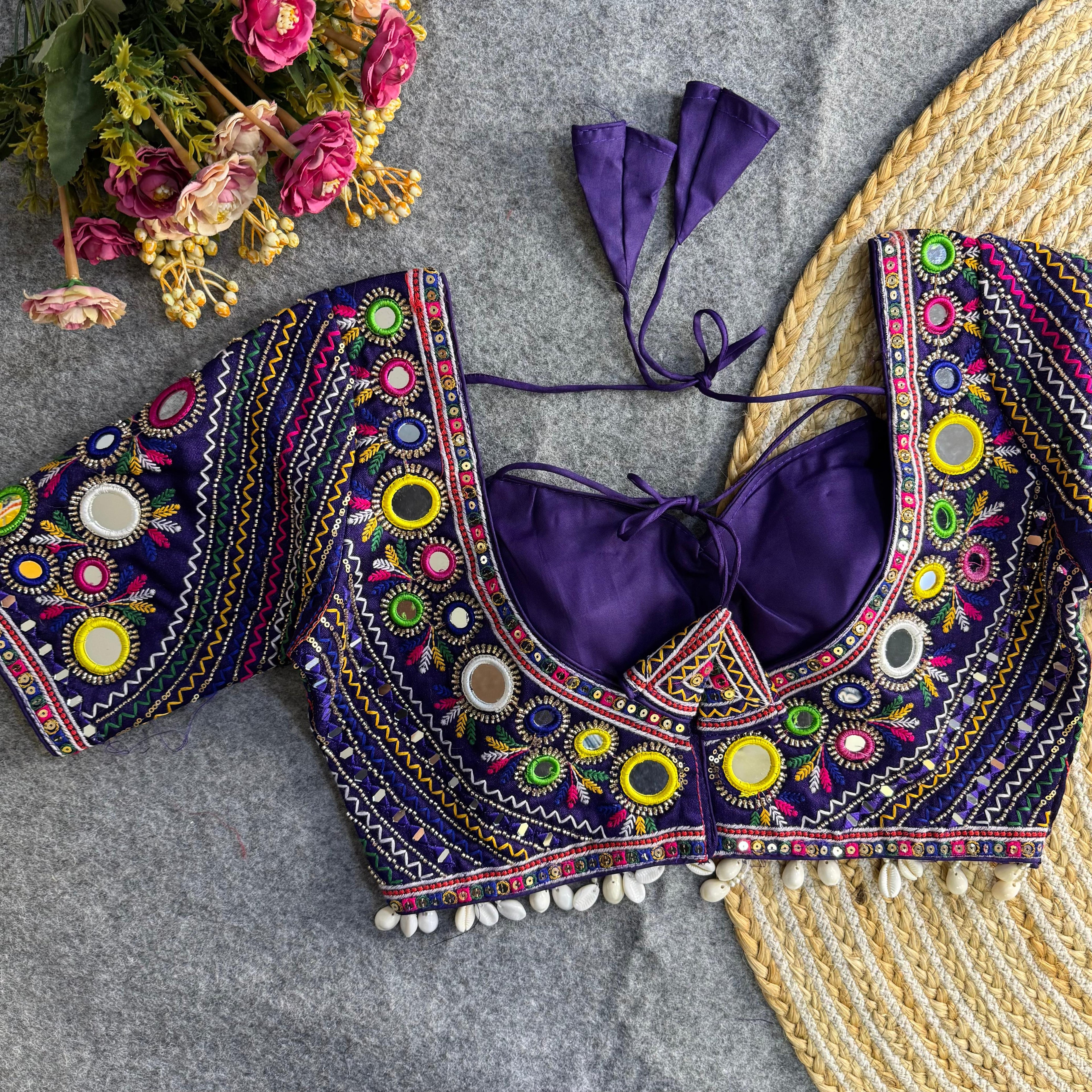 Purple Masaba Muse: Handwork & Mirror Embellished Garba Choli