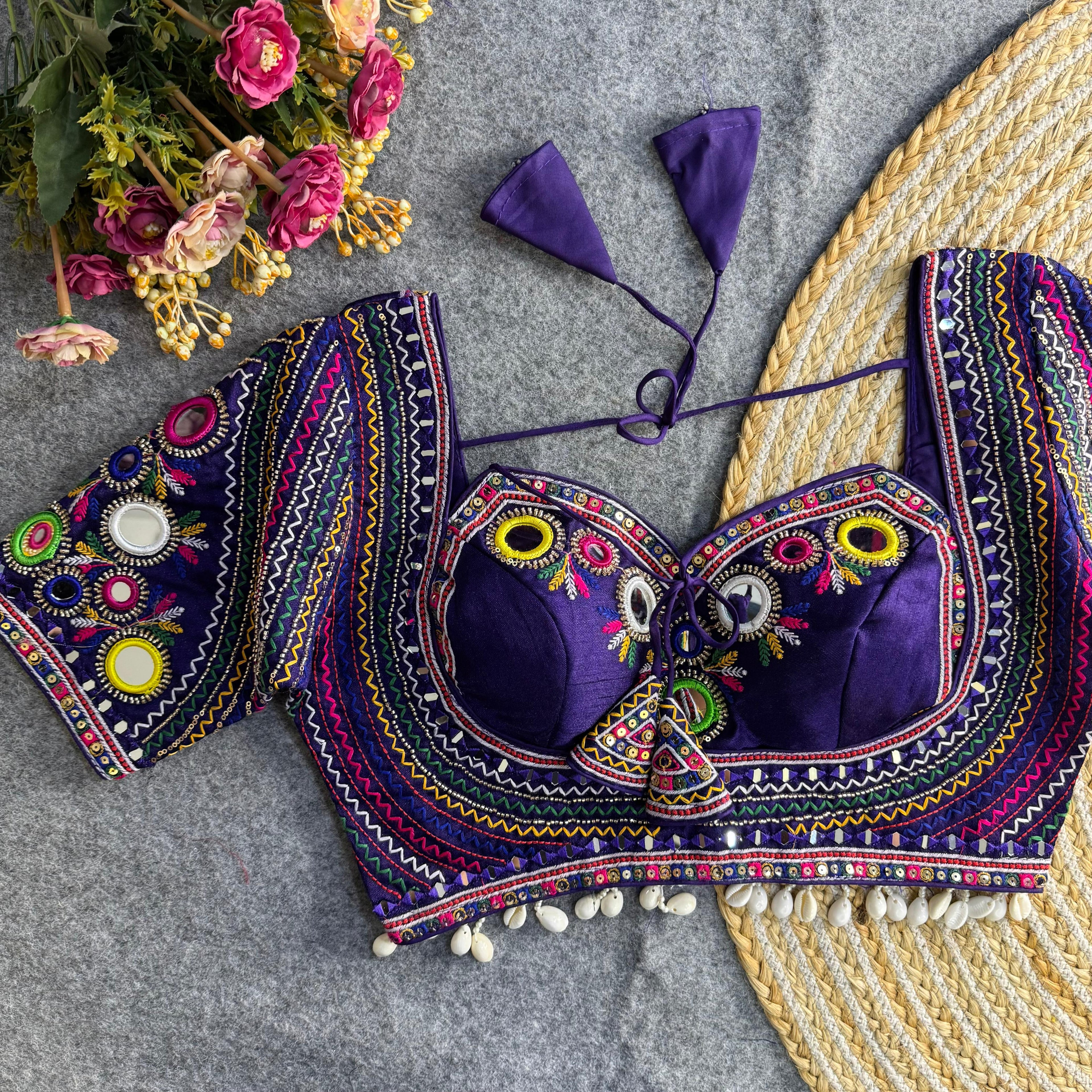 Purple Masaba Muse: Handwork & Mirror Embellished Garba Choli
