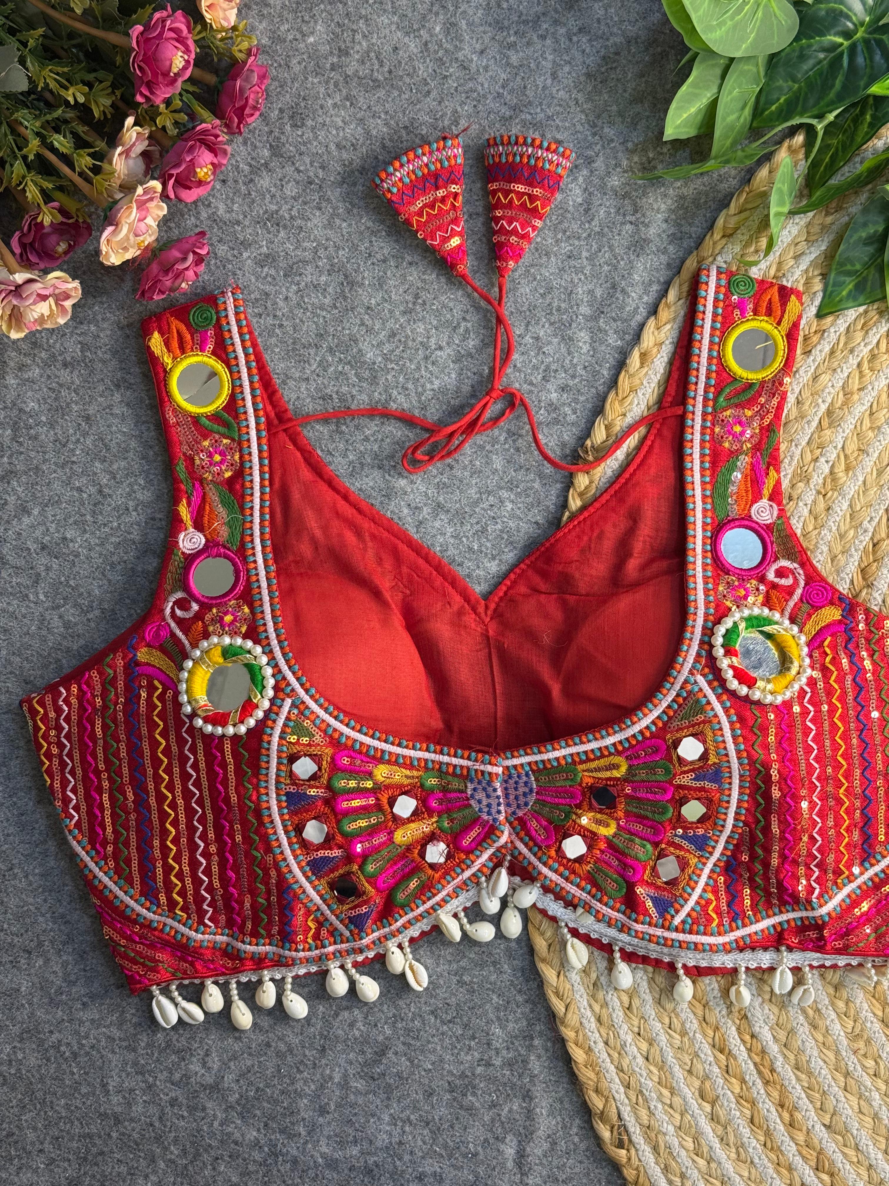 Red Navratri Radiance: Apple Cut Mirror Work Garba Choli
