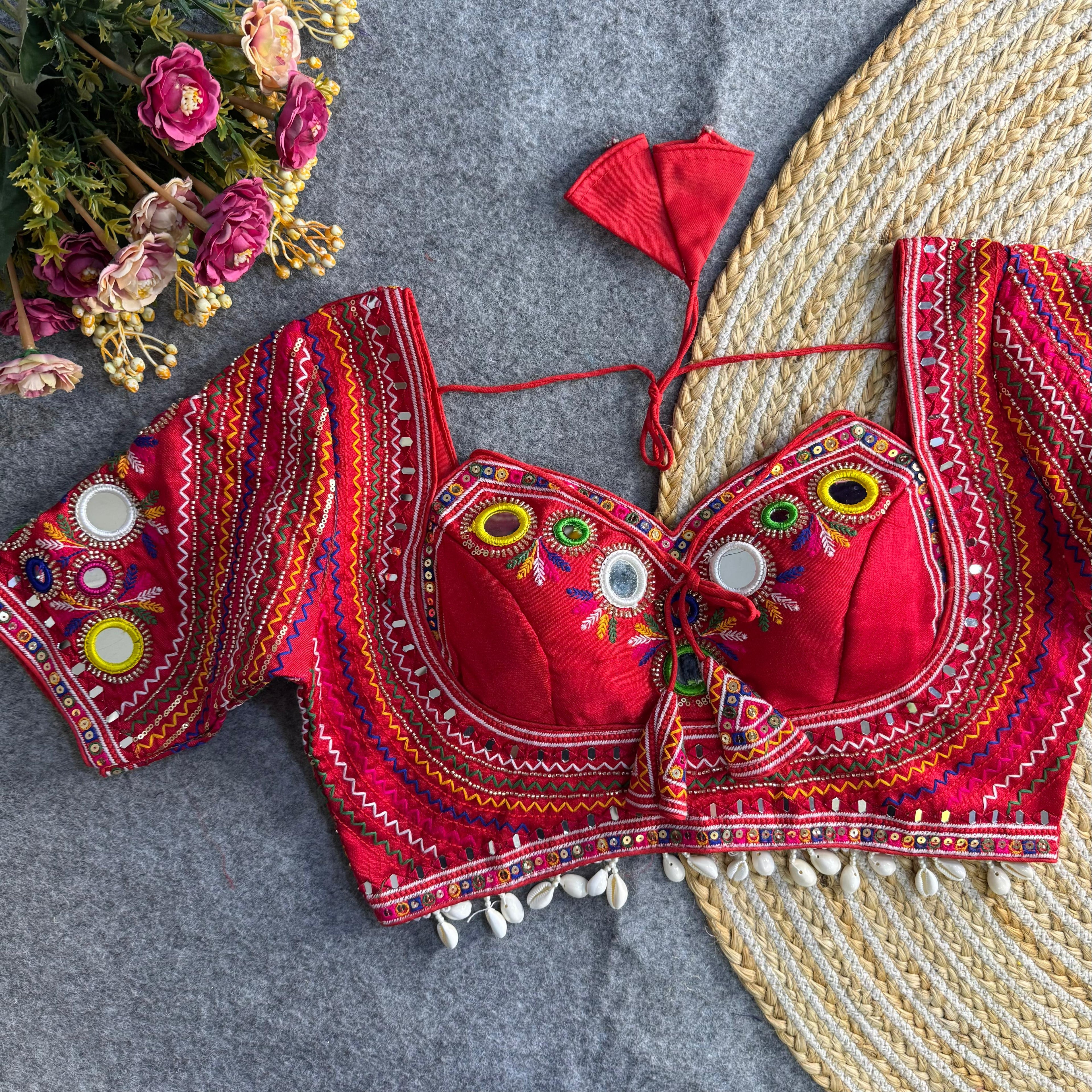 Red Masaba Muse: Handwork & Mirror Embellished Garba Choli