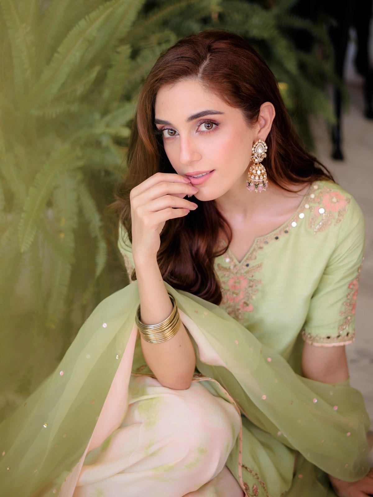 Light Green Aafreen Embroidered Chinnon Silk Salwar Suit