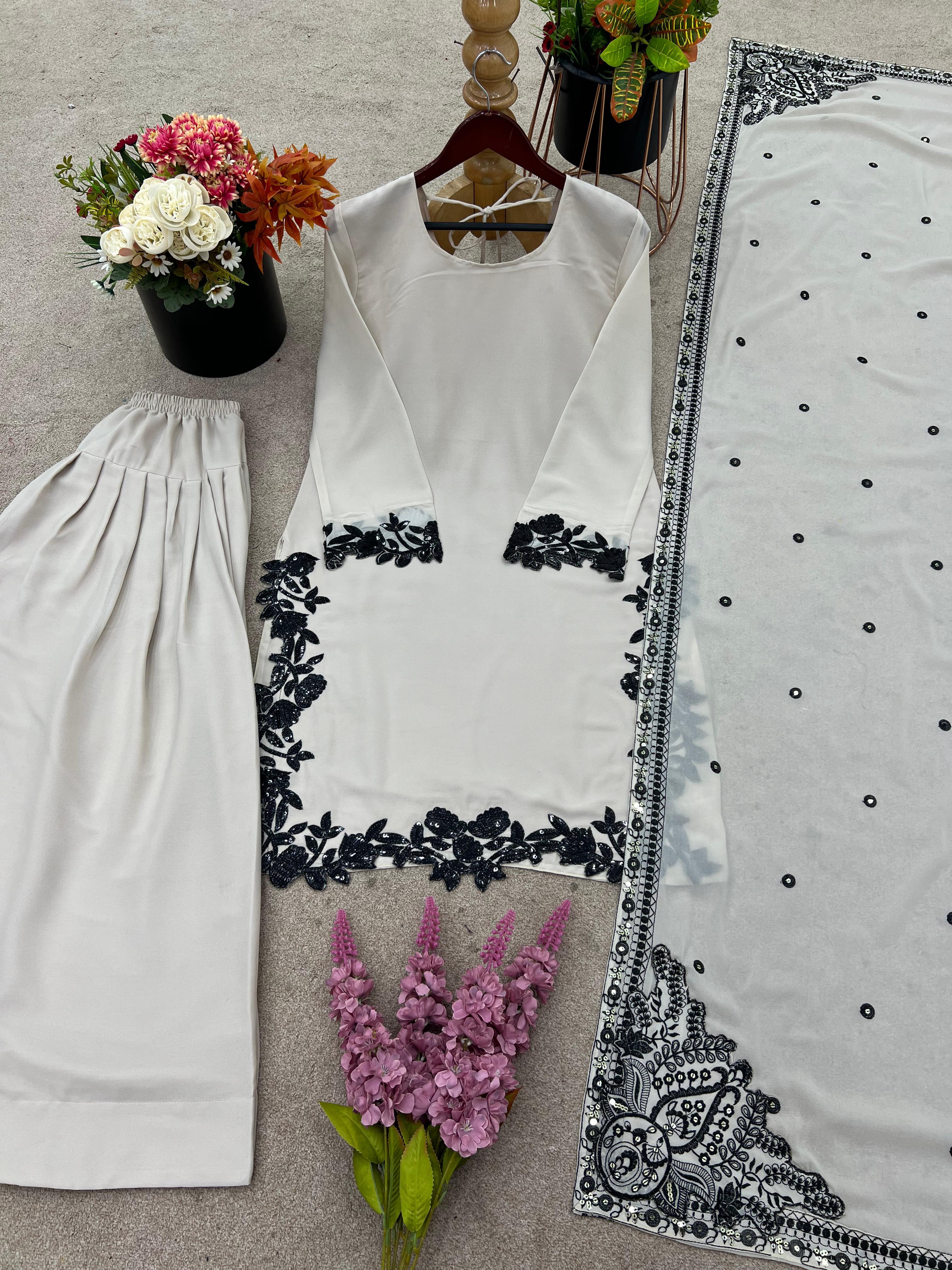 Beige Embroidered Star Georgette Farshi Salwar Suit | Ready to Wear