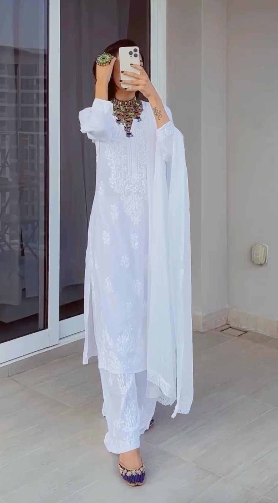 Elegant 3 pc White Ethereal Dyeble Chikankari Kurta Set up to 5XL