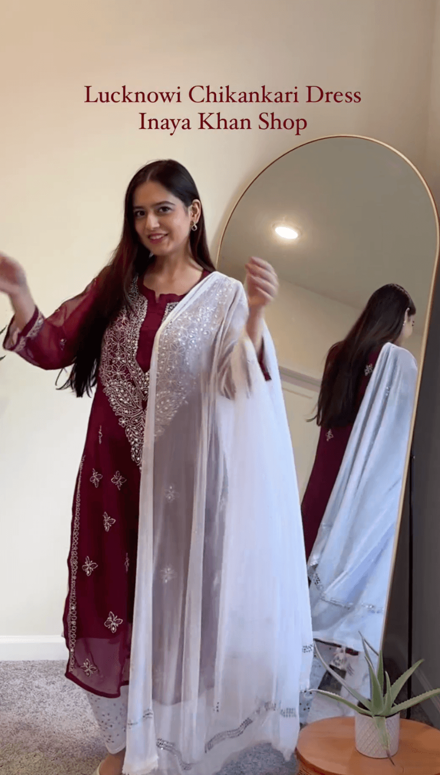 Wine Georgette Mirror Gala Booti Chikankari Set with Beautiful Handwork Embroidery - Inayakhan Shop 