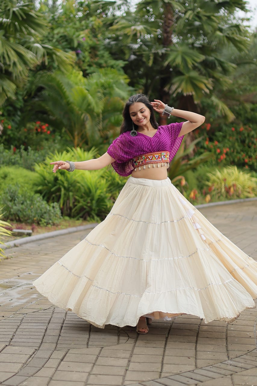 Wine Navratri Twirl: Kora Cotton Garba Lehenga with 12-Meter Flair