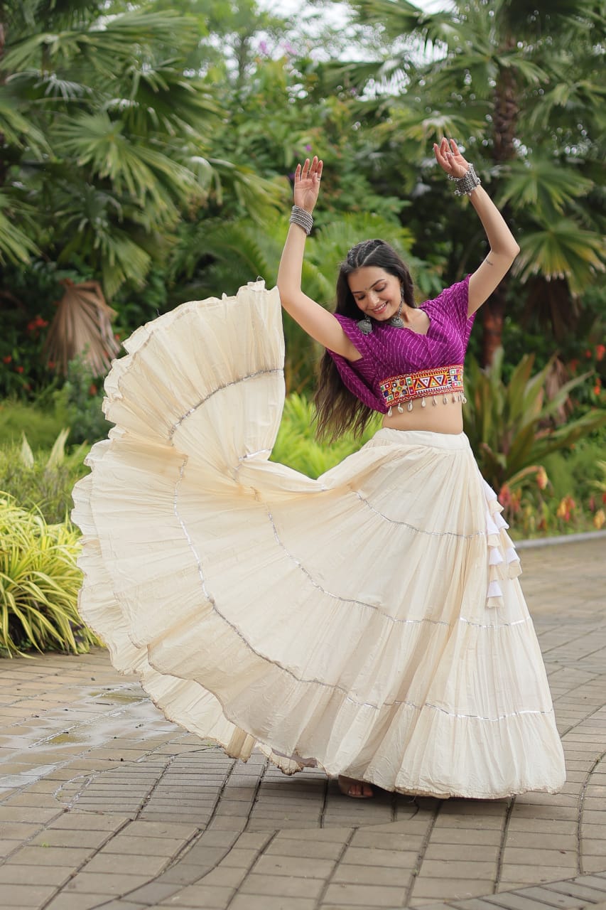 Wine Navratri Twirl: Kora Cotton Garba Lehenga with 12-Meter Flair