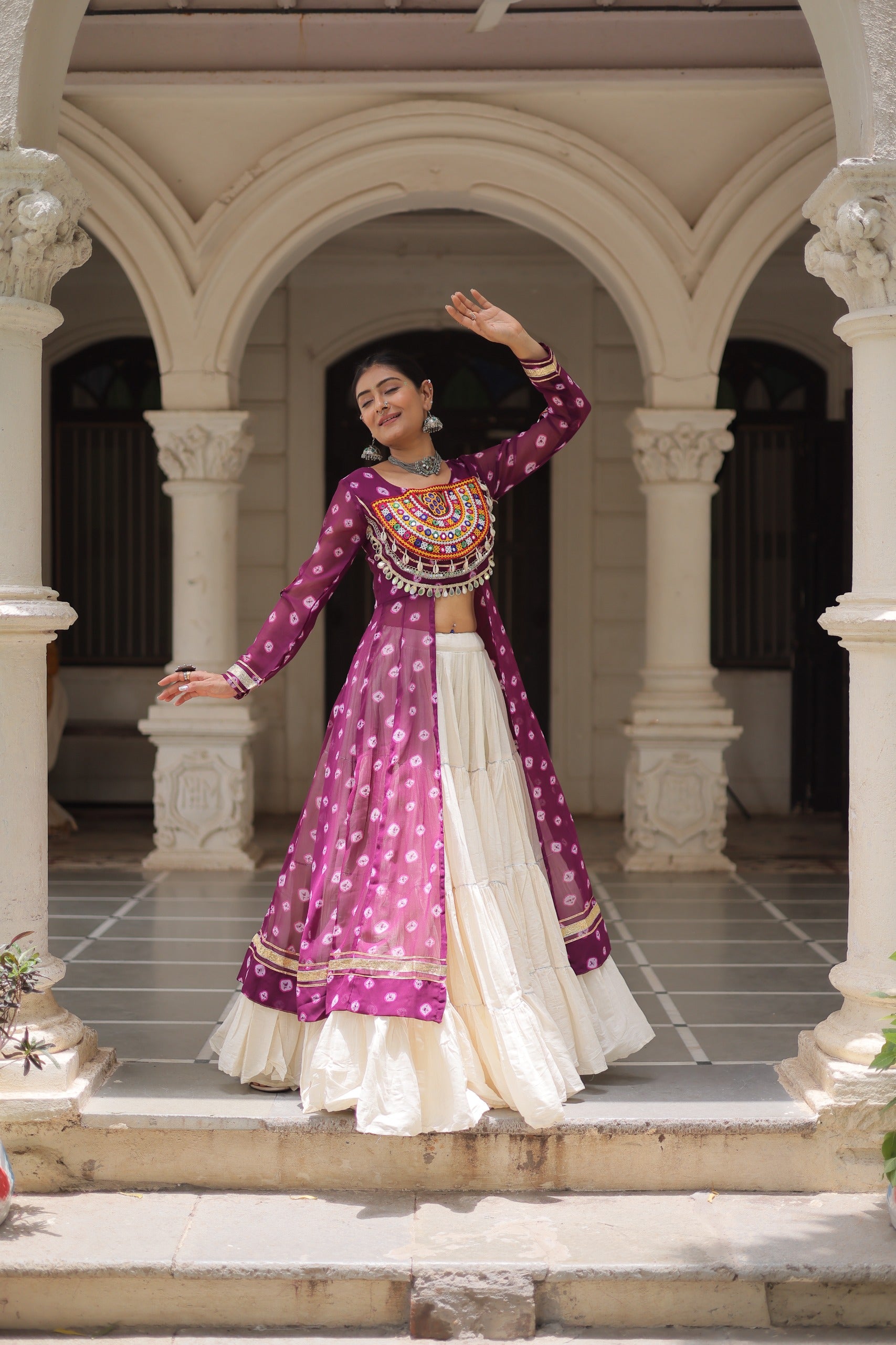 Wine Vibrant Bandhani Print Garba Navratri Chaniya Choli