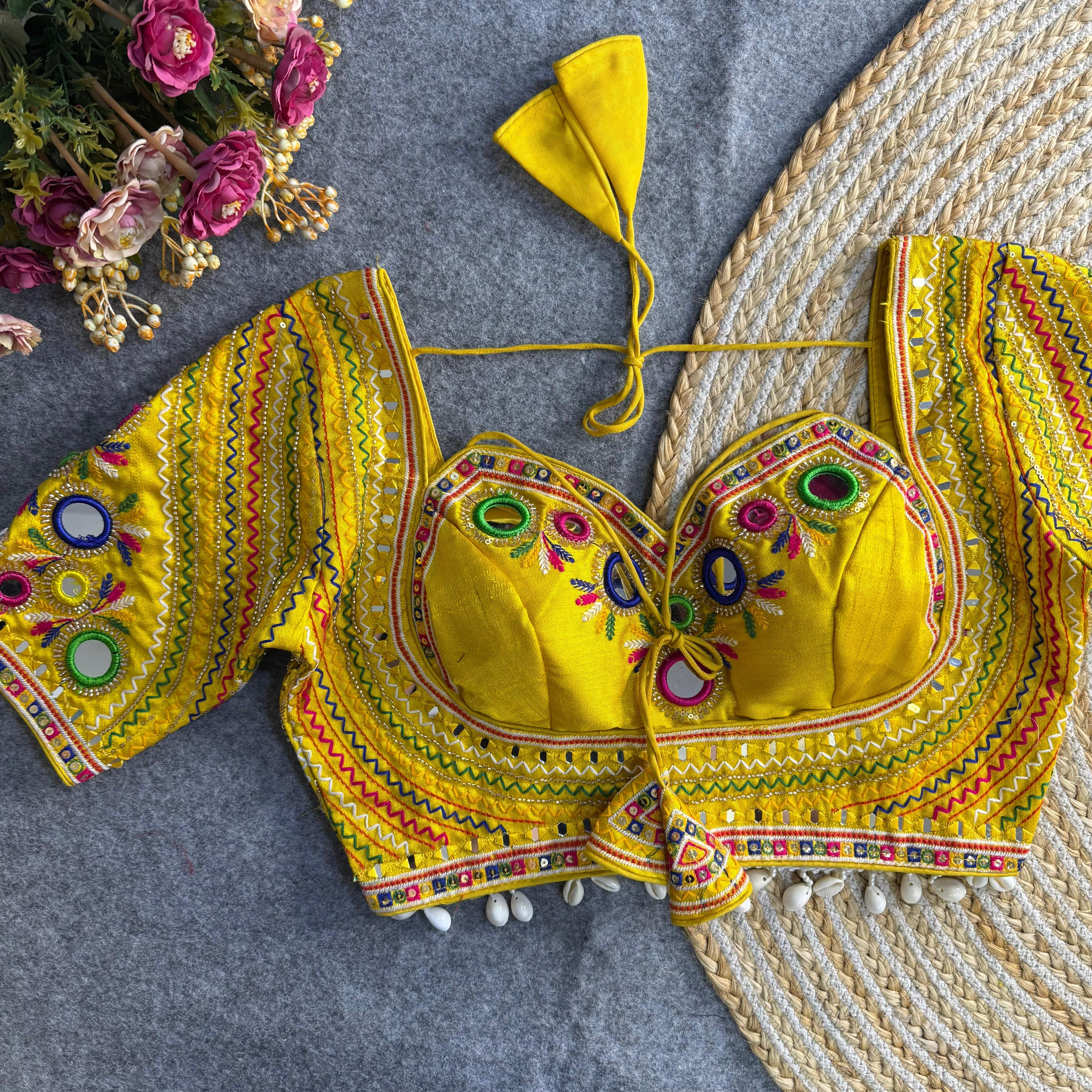 Yellow Masaba Muse: Handwork & Mirror Embellished Garba Choli